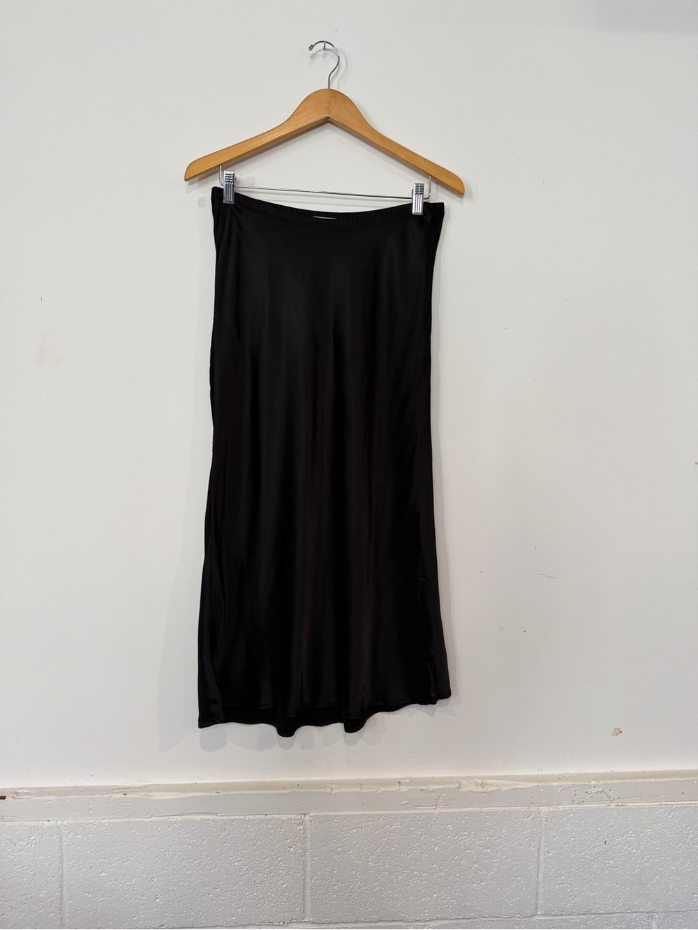 Michael Stars Leila’s Black Satin Midi Slip Skirt